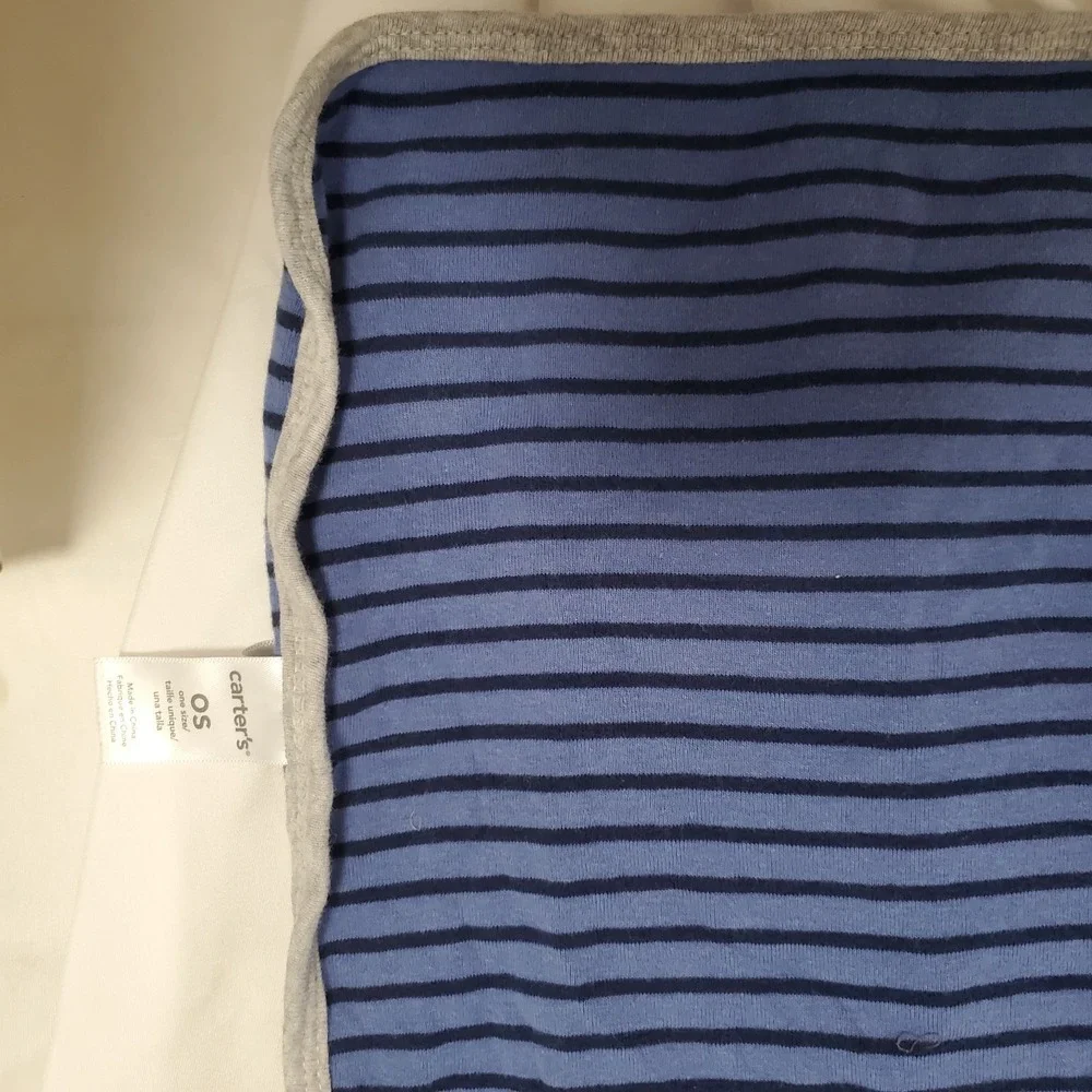 CARTER'S  Navy Blue Grey Striped Baby Swaddle Cotton BLANKET